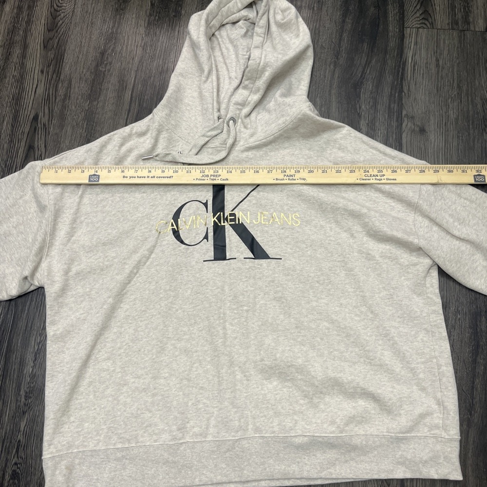 Calvin Klein Hoodie Women's 3X  Beige Sweatshirt Spell Out Drawstring Long Slev - Picture 5 of 11